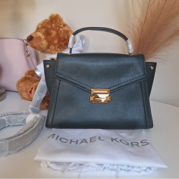 Michael Kors Handbags - Michael Kors Navy Satchel with Gold Accents NWT $298 Leather Med Whitney